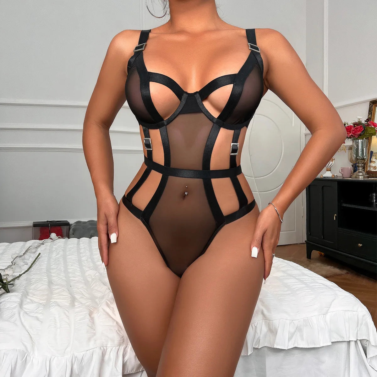 2022 in Stock Sexy Black Lingeries for Sex Sexy Mature Women