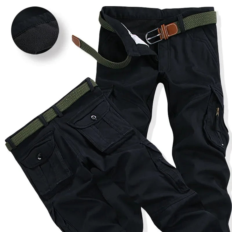 Warm Cargo Pant Casual Fleece Pocket Fur Trouser Plus Size Brushed Baggy Jogger