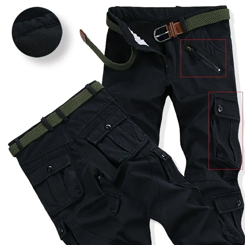Warm Cargo Pant Casual Fleece Pocket Fur Trouser Plus Size Brushed Baggy Jogger